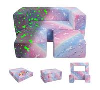 decalsweet Sofa Infantil Modular 3 en 1, Grande y Suave Sofa Cama Infantil 2 Plaza con Bolsillo, Que Brilla en la Oscuridad, Silla Infantil para Dormitorio Sala de Juegos, Unicornio