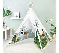 decalsweet Tipi Infantil Indio con Postes de Pino y Estabilizador de Madera, Tienda Campaña Infantil, Casitas Infantiles Tela Carpa, Casa de Juegos Exterior Interior para Niños Niña Dinosaurio Verde
