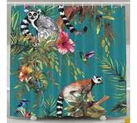 Decams - Cortina de ducha de poliéster impermeable con diseño de colibrí y lémur de selva tropical, para hombres y mujeres, multicolor, 152 x 183 cm