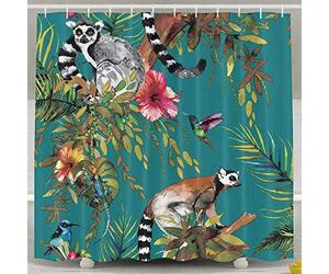 Decams - Cortina de ducha de poliéster impermeable con diseño de colibrí y lémur de selva tropical, para hombres y mujeres, multicolor, 152 x 183 cm