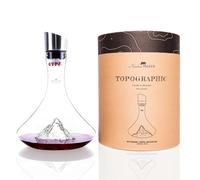 Decantador de vino 1.8 L | Vidrio cristalino soplado artesanalmente con montañas en relieve | Tapón 3 en 1 (filtro, aireador y pico vertedor) (Mont Matterhorn)