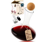 Decantador de Vino con Accesorios (Tapón de Corcho + Bolas Limpiadoras) - Jarra de Cristal 100% Sin Plomo - Oxigenador y Aireador para su Tinto - Regalo Original y Decorativo