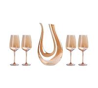 Decantador de vino grueso, Crystal Glass Decanter Set with 4 Glasses 1.5L Lead-Free Gold Drip-Free Tilt Design Pack of 5 Pieces