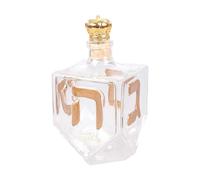 Decantador de whisky de cristal con letras hebreas doradas, botella de chupito con Hanukkah como pieza central. Decantador de cristal de Hanukkah con letras hebreas doradas en relieve