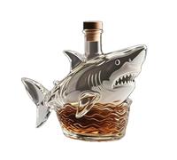 Decantador de whisky de vidrio en forma de tiburón, botella de cristal sin plomo de 320 ml con corcho, diseño único de animales para el hogar, bar, regalo decorativo para coleccionistas, 17 x 12 cm