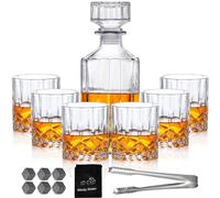 Decantador de whisky, juego de decantador de whisky para hombres con 6 vasos de whisky, 6 piedras de whisky refrescantes y 1 clip de decantador de whisky sin plomo, juego de decantador de licor