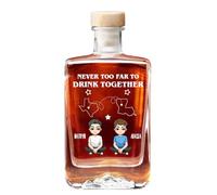 Decantador de whisky personalizado Never Too Far to Drink Together - Retratos de dibujos animados personalizados, botella vacía de vidrio de whisky para vino, bourbon, brandy, tequila, regalos para