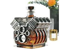 Decantador de whisky, recipiente de motor esculpido, soporte para licor hecho a mano con precisión, pantalla de vidrio con diseño retro de garaje, botella de presentación de licor vintage | Escaparate