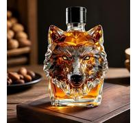 decantador, Escultura 3D de botella whisky con forma cabeza lobo, 300 ml, decantador cristal animal