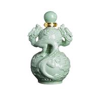 Decantador, Estatuas de dos dragones jugando con botellas vino, adornos porcelana for dispensador licor y tequila, jarra creativa for whisky escocés(Cyan,500ML)