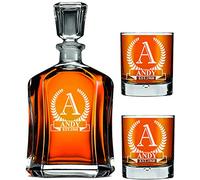 Decantador Personalizado Grabado de 700 ml + 2 Vasos Whishey 270ml, Añada su Nombre o sus Iniciales