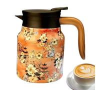 Decantador térmico para bebidas calientes: madera de acero inoxidable 11x16,5 cm | Jarra de café con patrón floral vintage con huevo de té y colador | Ca-rafe aislado para bebidas frías y calientes