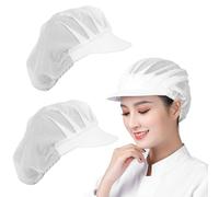 DECARETA 2 Gorros de Chef con Malla Transpirable Gorro de Chef Elástico Ajustable de 58 cm a 62 cm Gorro de Cocina para Hombres Mujeres para Restaurante Bar Cocina Café (Blanco)