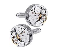 DECARETA 2 PCS Gemelos Relojería de Camisa de Lujo,Gemelos Mecanísmos Redondas con Caja de Regalo de Cuero Elegante,Regalo Ideal para Graduación,Aniversario,Cumpleaños de Hombres