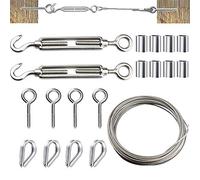 DECARETA Kit 19 Piezas Cuerda de Acero Inoxidable 15 m / 50 Pies Kit Suspensión de Cuerda,Cable de Cuerda de Alambre con Hebilla y Ganchos y Dedal de cuerda de alambre dedales de cable