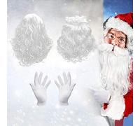 DECARETA Kit de 3 Piezas para Disfraz de Papá Noel, Peluca de Papá Noel, Barba de Papá Noel, Guantes de Papá Noel, Kit de Accesorios para Disfraz de Papá Noel