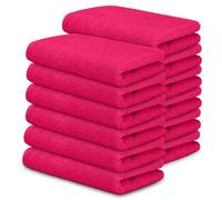 DECASATEXTIL Pack 12 Toallas Pequeñas 30x50cm Algodón 450g/m² - Suaves y Absorbentes - Toallas de Cara, Aseo o Invitados - Hogar, Hotel o SPA - Fuxia