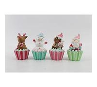 December Diamonds North Pole Sweet Shoppe - Juego de 4 personajes surtidos de cupcakes - Figuras navideñas coloridas para decoración del hogar