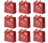DECHISY Paquete de 24 bolsas de regalo de agradecimiento, cajas de regalo pequeñas con cinta de lazo, bolsas de papel a granel para bodas, baby shower, suministros de fiesta de negocios (rojo)