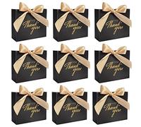 DECHISY Paquete de 24 bolsas pequeñas de regalo de agradecimiento, cajas de regalo con cinta de lazo dorado, bolsas de regalo de papel negro a granel para bodas, baby shower, suministros de fiesta de
