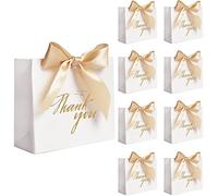 DECHISY Paquete de 24 bolsas pequeñas de regalo de fiesta de agradecimiento con cinta de lazo dorado, bolsas de regalo de papel blanco a granel para bodas, baby shower, suministros de negocios