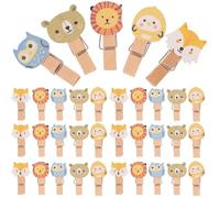 DECHOUS 100piezas Unidades Pinzas de Madera con Diseño Animal para Colgar Fotos Manualidades y Snacks Mini Clavijas de Pasta Natural para Oficina Escuela y Hogar