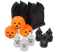 DECHOUS 12 Piezas Adornos de Halloween para Decoración de Mesa Diseño Plano, Material Plástico Confiable y Forma de Calabaza, Tumba o Fantasma para Fiestas de Halloween