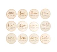 DECHOUS 12 Tarjetas Mensuales para Bebés de Madera, Juego Creativo para Recién Nacidos, Accesorio Fotográfico para Cumpleaños y Recuerdos del Primer Año, Diseño Redondo en Inglés,