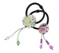 DECHOUS 2 Coleteros Retro Elásticos Cabello Bandas de Tela Suave Colores Morado y Verde Claro Accesorios para Coletas Femeninas Sujetan Cómodamente Peinados Diarios y Formales