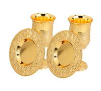 DECHOUS 2 Juegos Vintage Judaica Wine Chalice with Embossed Tray Alloy Shabbos Party Goblets For Jewish Holiday Celebrations and Havdalah Rituals