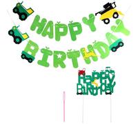 DECHOUS 2 Piezas Banderines Decorativos para Cumpleaños, Banner de Fiesta de Tela No Tejida, Impresión Clara, Ligero, para Ñiño, y Niña, Diseño de Camión, Tractor, Granja y Bosque