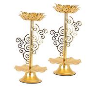 DECHOUS 2 Piezas Candelero Portavelas De Cristal Lámpara De Aceite Candelabro De Budismo Soporte De Vela De Loto Portavelas De Té Budista Estatuilla De Estilo Budista Tíbet Aleación Vidrio