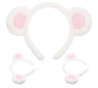 DECHOUS 3 Diademas de Tela para Niñas Orejas de Oso Blancas y Rosas Accesorio Divertido para Cosplay Fiestas y Spa Banda Cabello Cómoda y Ligera