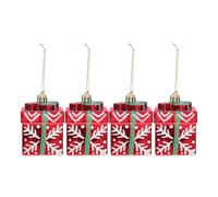 DECHOUS 4 Minicajas de Regalo para Árbol de Navidad: Adornos de Plástico para Árbol de Navidad, Cajas de Regalo, Colgantes, Decoración para Fiestas Navideñas, Color Rojo, 7 X 4,5 Cm.