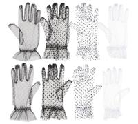 DECHOUS 4 Pares Guantes Cortos de Encaje para Mujer Tela de Malla y Diseño Elegante, Ideales para Boda y Fiesta de Té, Cómodos y Transpirables Color Aleatorio