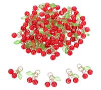 DECHOUS 50piezas Colgante de Cereza de Plástico para Hacer Joyas Pulseras Collares Llaveros Aretes Mini Dije Fruta de Lindas Cuentas de Cereza para Manualidades