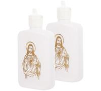 DECHOUS Botellas de Agua Católicas Rellenable de Plástico Blanco 100 Ml, Paquete de 2 Piezas, Diseño Sencillo y Patrón Delicado para Bendición Religiosa Cristiana