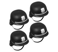 DECHOUS Casco de Policía para 4 Piezas Accesorio de Disfraz de Plástico Negro para Cosplay Juegos de Rol y Halloween Casco Británico Infantil para Fiestas y Carnaval