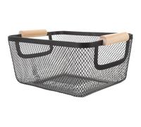 DECHOUS Cesta de Almacenamiento de Alambre Metálico Negra Pequeña Organizador para Baño y Cocina Cesta Rectangular Mango de Madera para Estantes y Orden Hogar