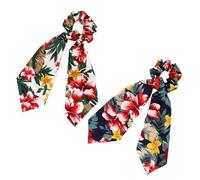 DECHOUS Coletero Elástico Cinta Estampada Estilo Tropical 2 Piezas, Banda Cabello Mujer Azul Marino y Color Claro, Accesorios para Pelo Decorativos y Festivos