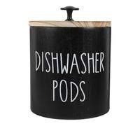 DECHOUS Contenedor Redondo de Madera para Cápsulas de Detergente Caja de Almacenamiento con Tapa Hermética para Lavavajillas Soporte para Detergente en Polvo Adecuado para Cocina y