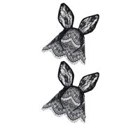 DECHOUS Diadema de Encaje Negra Orejas de Gato y Conejo 2 Piezas Accesorio Cabello Velo para Cosplay y Fiestas de Halloween Diademas Decorativas para Mujer
