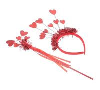 DECHOUS Diadema Día de San Valentín 2 Piezas Corazones Rojos y Varita de Hada Material Ligero y Talla Única Accesorios para Peinados y Decoración de Cabello en Fiestas Románticas
