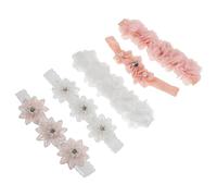 DECHOUS Diademas Elásticas para Niña Pequeña 5 Piezas Flores de Gasa y Cuentas Decorativas Rosas y Blancas Suaves y Cómodas para Recién Nacidas Ideales para Fiestas y Uso Diario