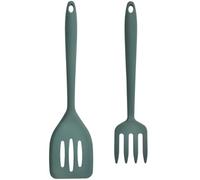 DECHOUS Espátula de Silicona Verde Oscuro Mediana y Tenedor Multifunción para Wok y Freír Set de 2 Piezas para Cocina Doméstica Aislamiento Térmico y Diseño Ergonómico