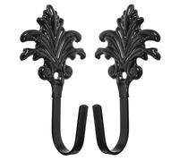 DECHOUS Ganchos para Cortina de Ducha de Hierro Diseño de Hojas Decorativas, Color Negro Mate, 1 Par, Ganchos de Baño Rústicos para Colgar Cortinas, Toallas y Abrigos en Paredes de Yeso,
