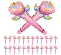DECHOUS Globos de Aluminio Forma de Varita Mágica Rosa 50 Unidades Inflables de Mano para Decoración de Fiestas y Cumpleaños Artículos para Eventos y Celebración