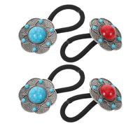 DECHOUS Gomas Elásticas Étnicas Flores de Loto 4 Piezas 2 Azules y 2 Rojas Coleteros Antirotura para Mujer y Ñiño Accesorios Suaves Ideales para Uso Diario y Playa
