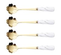 DECHOUS Juego de 4 Cucharas de Postre Mango de Cerámica y Acero Inoxidable, Diseño Elegante en Forma de Flor, Fáciles de Limpiar y Mantener para Café y Té