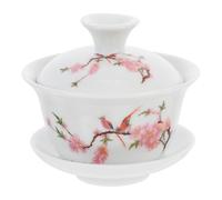 DECHOUS Juego de Té de Cerámica Pequeña 3.2 con Tapa y Platillo, Taza de Té Kung Fu Estilo Chino para Ceremonia, Hogar y Oficina, Diseño Retro Bird And Flower, Taza para Infusiones
